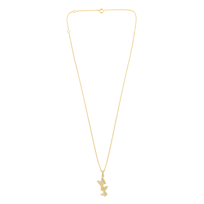 Solid Gold 0.2ct Natural Diamond 3 Butterfly Long Studded Charm Necklace