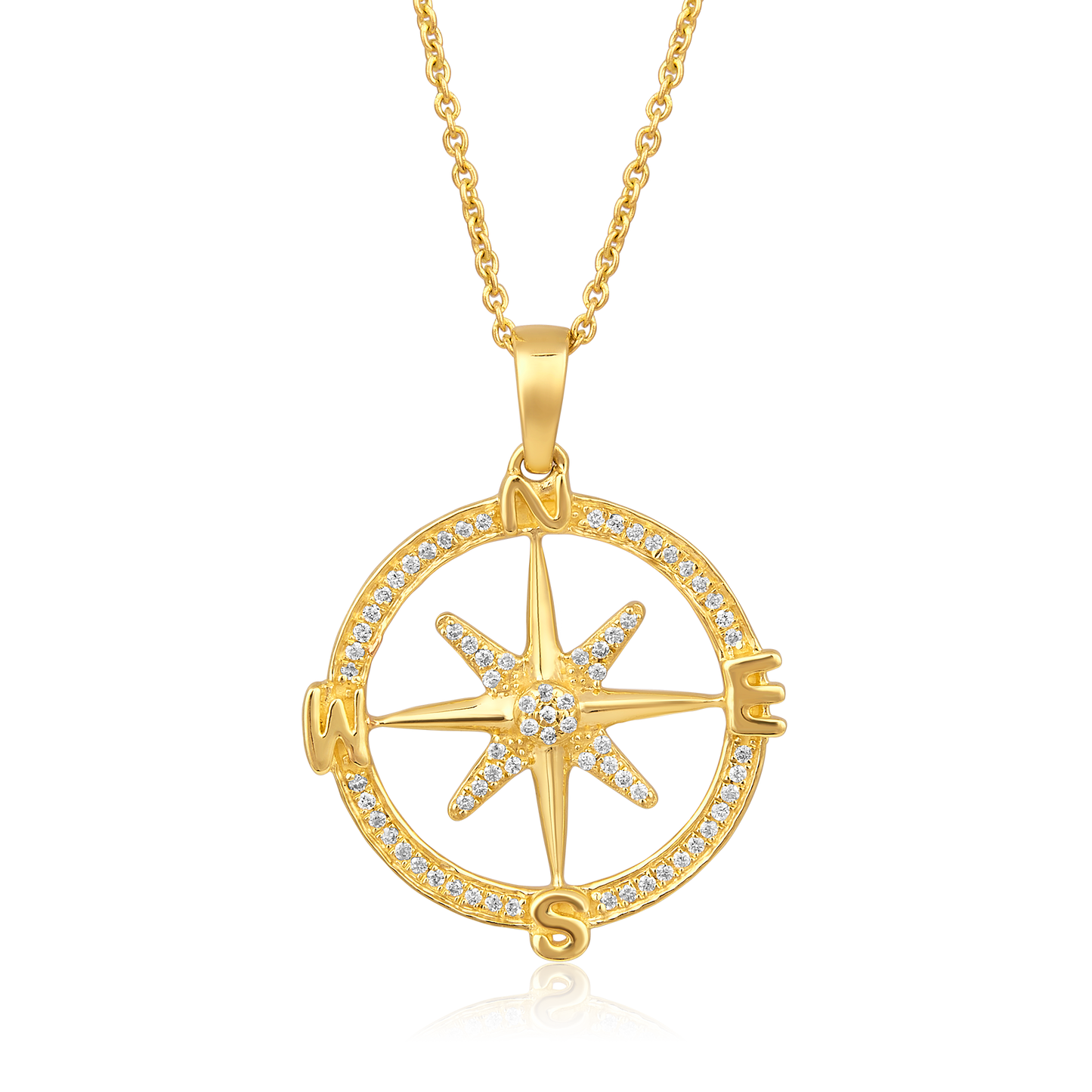 Solid Gold 0.12ct Natural Diamond North Star Compass Pendant Necklace