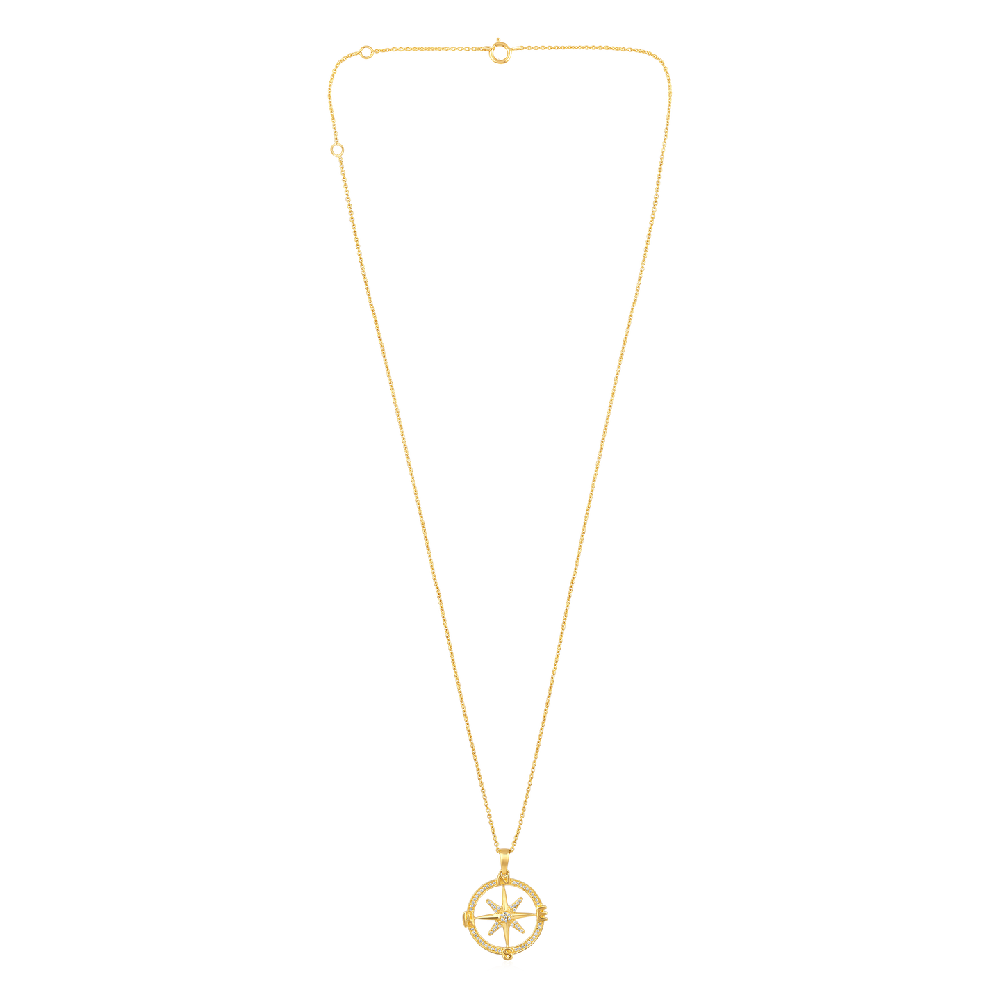 Solid Gold 0.12ct Natural Diamond North Star Compass Pendant Necklace