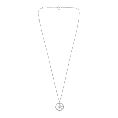 Solid Gold 0.12ct Natural Diamond Compass Moon Star Sun Charm Necklace