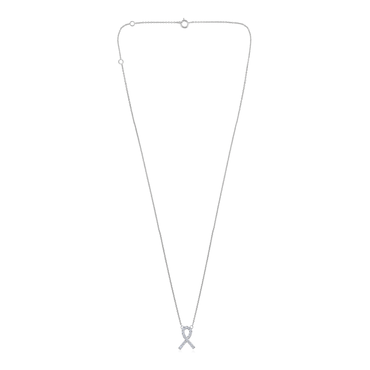 Solid Gold 0.2ct Natural Diamond Breast Cancer Awareness Ribbon Necklace