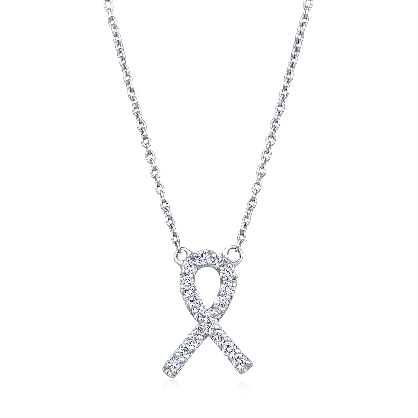 Solid Gold 0.2ct Natural Diamond Breast Cancer Awareness Ribbon Necklace