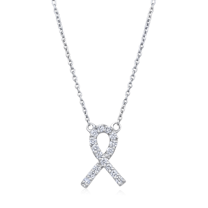 Solid Gold 0.2ct Natural Diamond Breast Cancer Awareness Ribbon Necklace