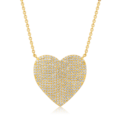 Solid Gold 0.5ct Natural Diamond Heart Dome Studded Charm Necklace