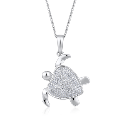 Solid Gold 0.3ct Natural Diamond Tortoise Sea Turtle Heart Necklace