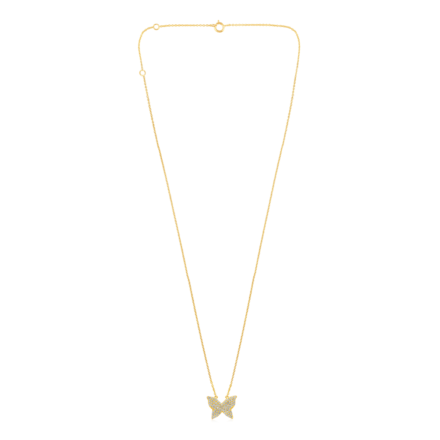 Solid Gold 0.12ct Natural Diamond Butterfly Pendant Necklace