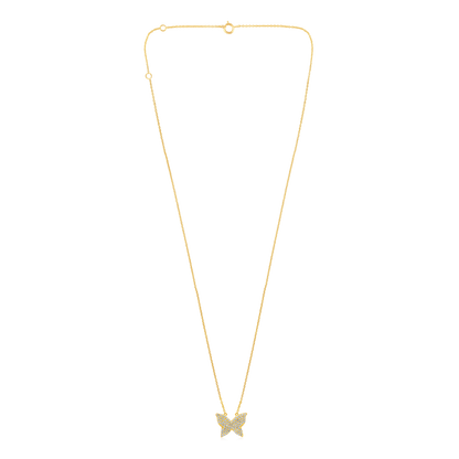 Solid Gold 0.12ct Natural Diamond Butterfly Pendant Necklace