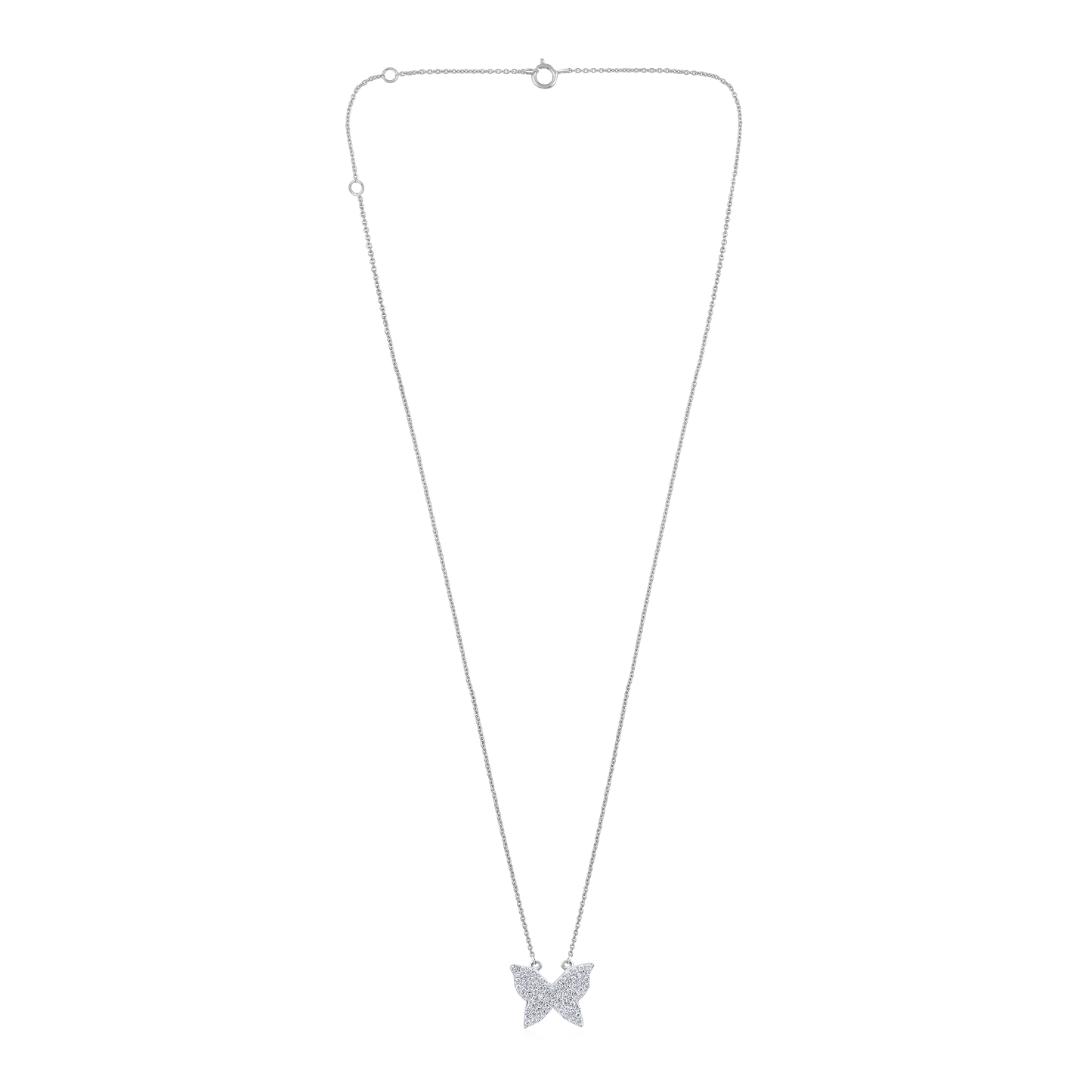 Solid Gold 0.12ct Natural Diamond Butterfly Tiny Charm Necklace