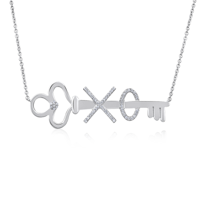 Solid Gold 0.11ct Natural Diamond XO Heart Hug Kiss Love Key Necklace