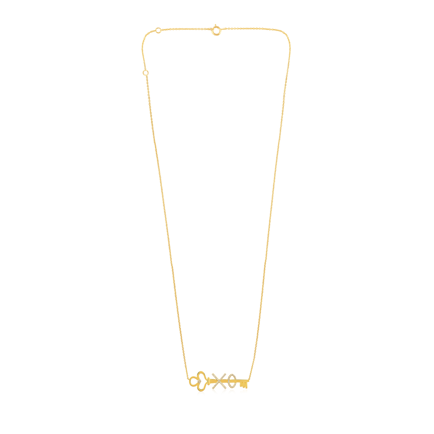 Solid Gold 0.12ct Natural Diamond XO Heart Key Charm Pendant Necklace