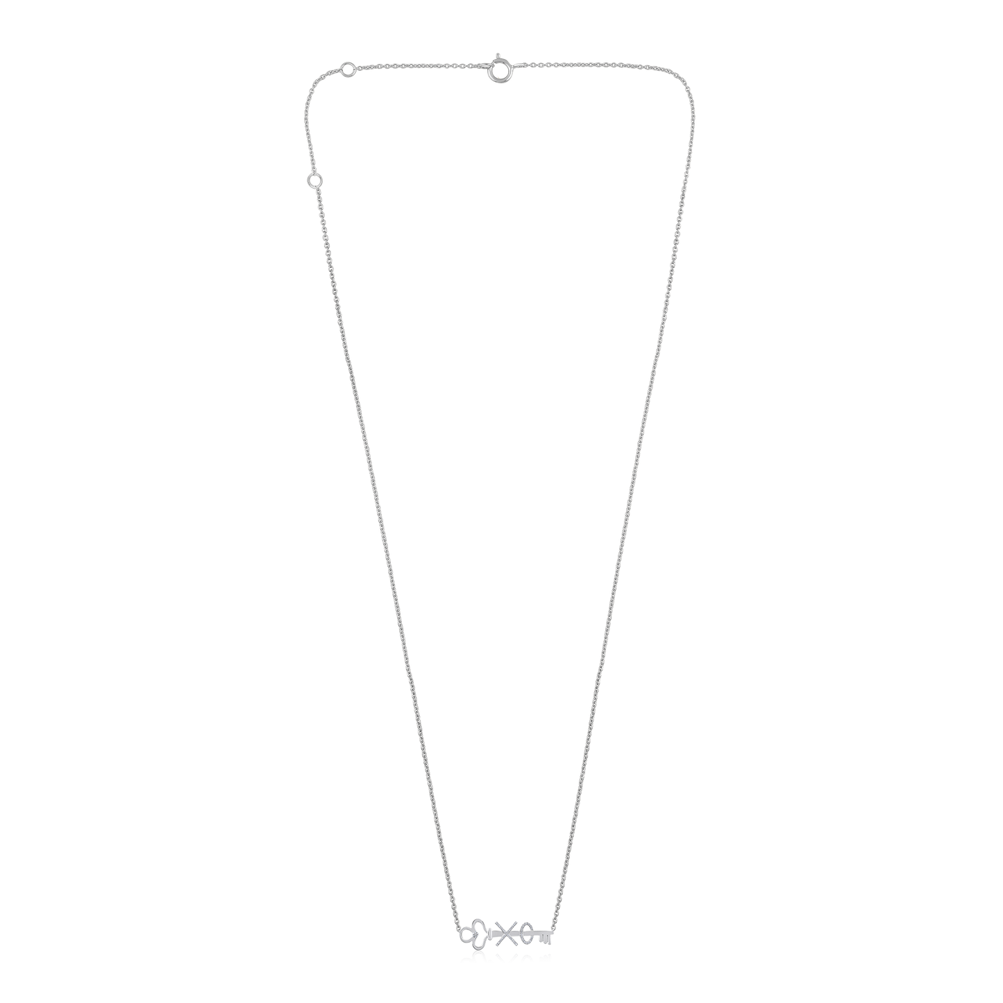 Solid Gold 0.11ct Natural Diamond XO Heart Hug Kiss Love Key Necklace