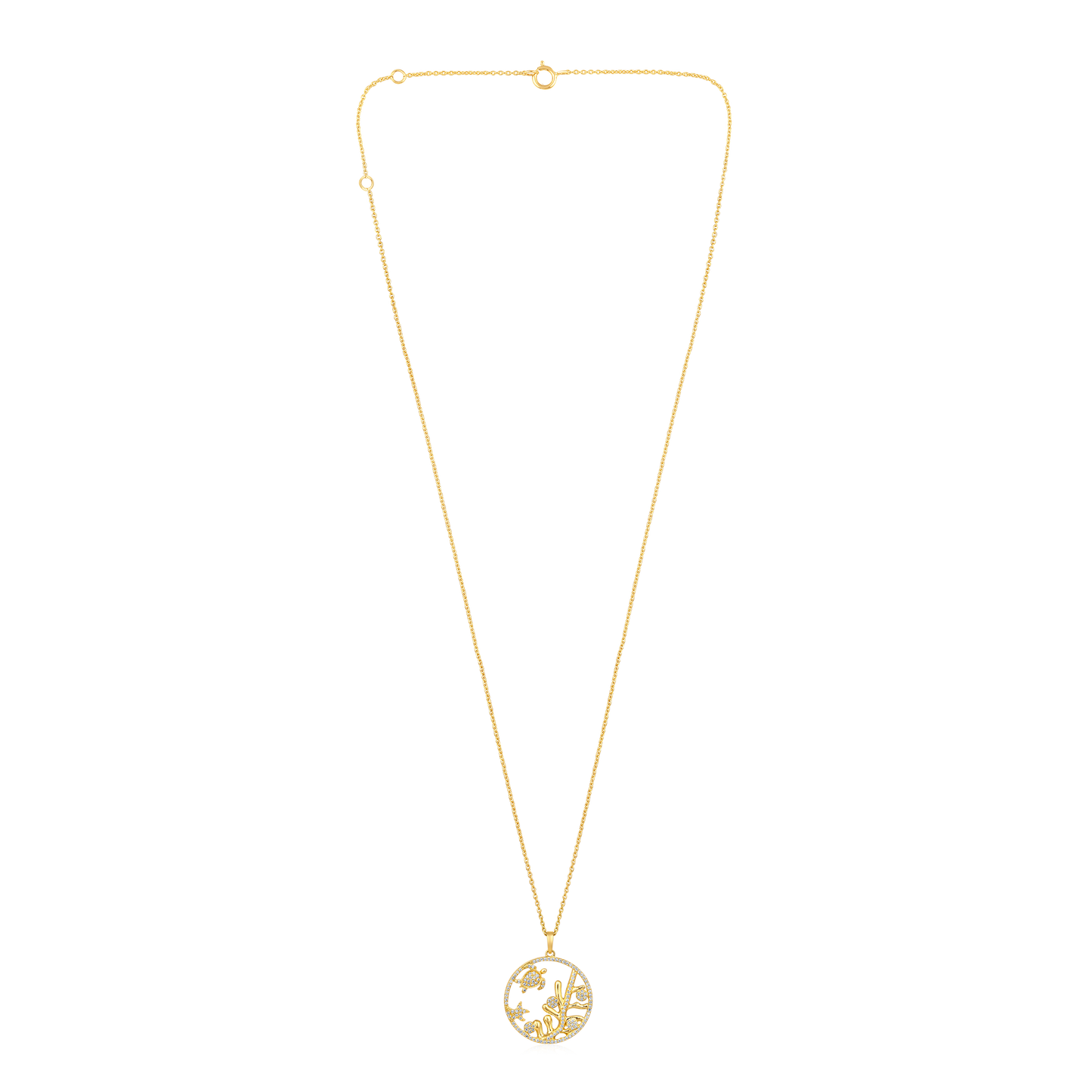 Solid Gold 0.24ct Natural Diamond Turtle Starfish Sealife Charm Necklace