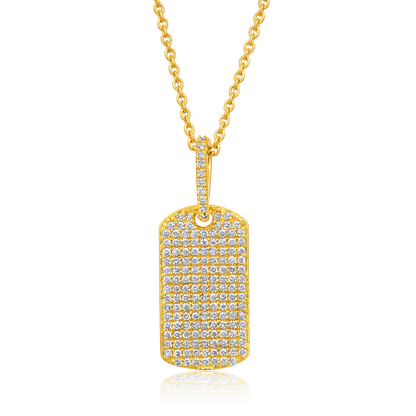 Solid Gold 0.3ct Natural Diamond Tag Bar Studded Charm Necklace