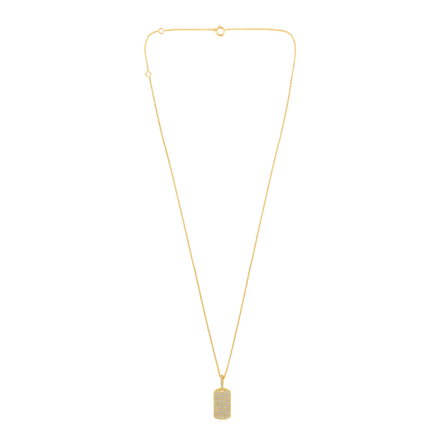 Solid Gold 0.3ct Natural Diamond Tag Bar Studded Charm Necklace
