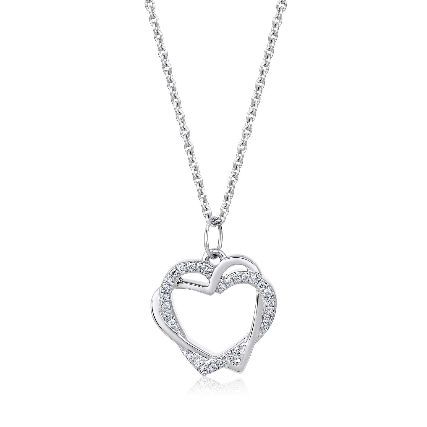 Solid Gold 0.1ct Natural Diamond Double Intertwined Heart Love Necklace
