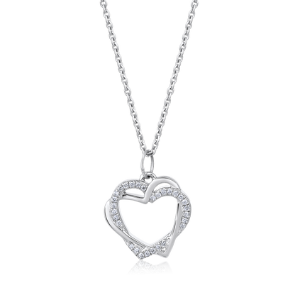 Solid Gold 0.1ct Natural Diamond Double Intertwined Heart Love Necklace
