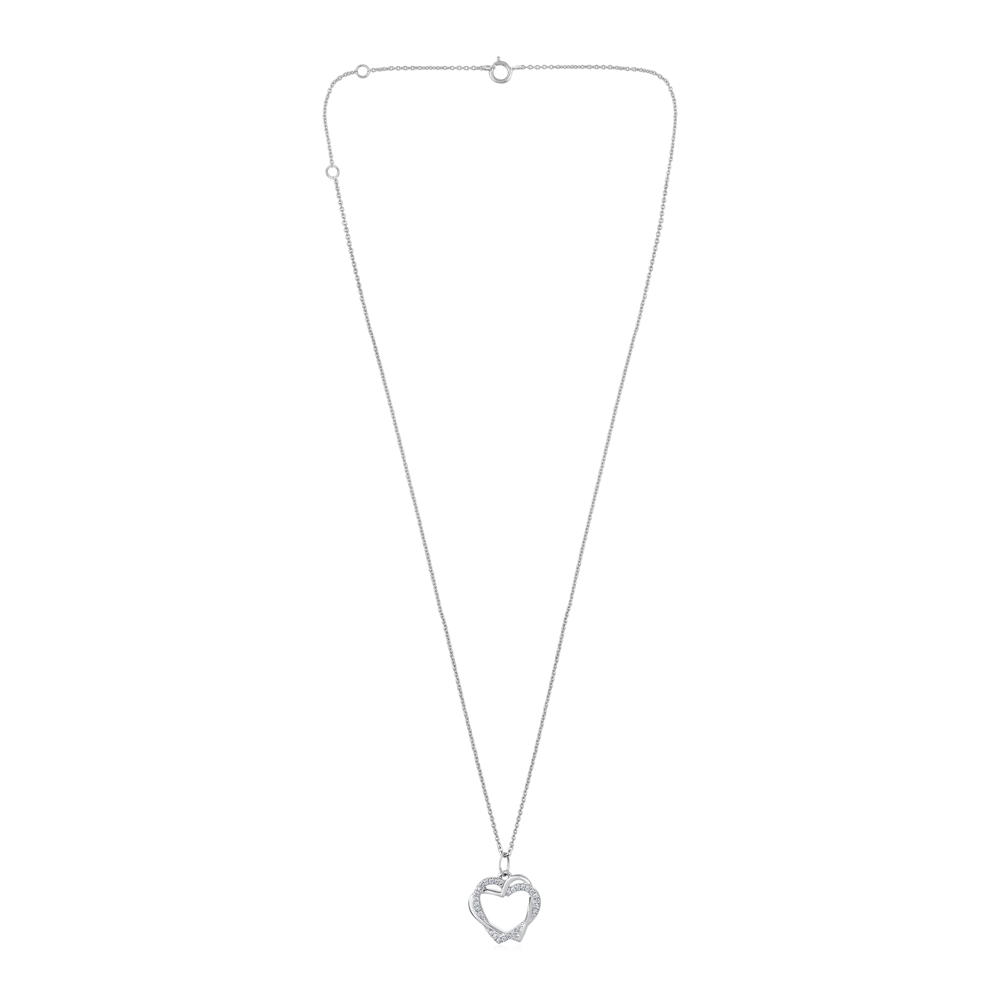 Solid Gold 0.1ct Natural Diamond Double Intertwined Heart Love Necklace