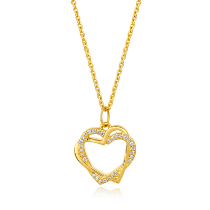 Solid Gold 0.1ct Natural Diamond Heart InterLinked Pendant Necklace