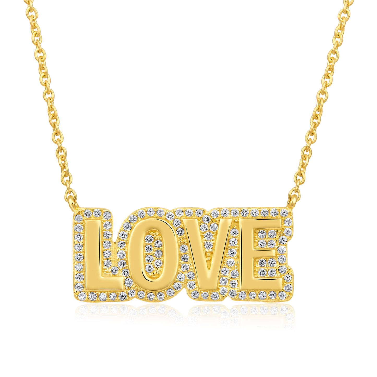 Solid Gold 0.2ct Natural Diamond Bubble Halo LOVE Alphabet Necklace
