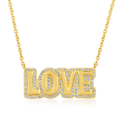 Solid Gold 0.2ct Natural Diamond Bubble Halo LOVE Alphabet Necklace
