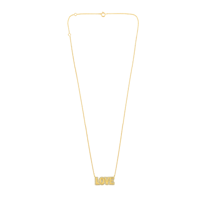 Solid Gold 0.2ct Natural Diamond Bubble Halo LOVE Alphabet Necklace