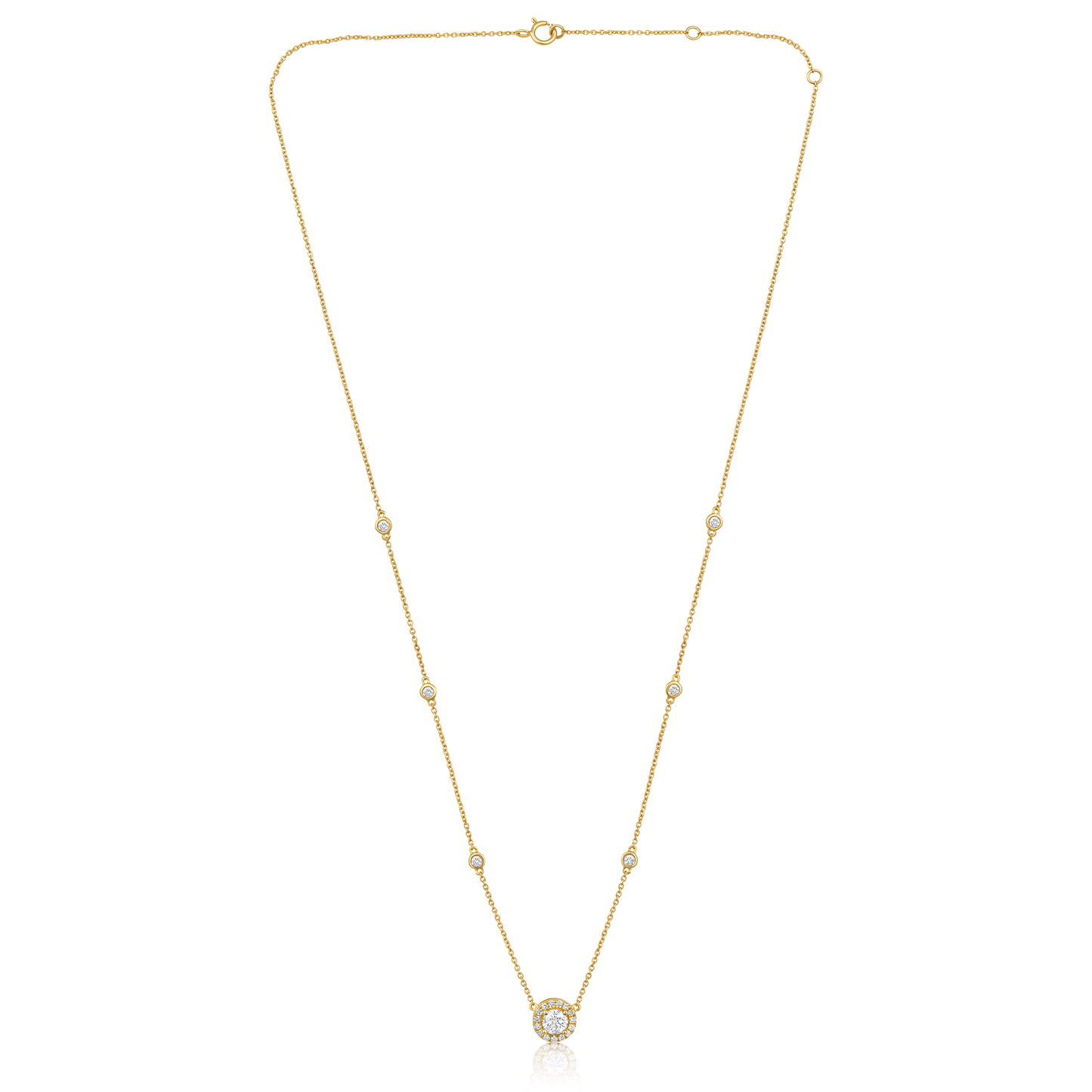 Solid Gold 0.62ct Natural Diamond Halo By-Yard Station Necklace
