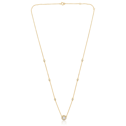 Solid Gold 0.62ct Natural Diamond Halo By-Yard Station Necklace