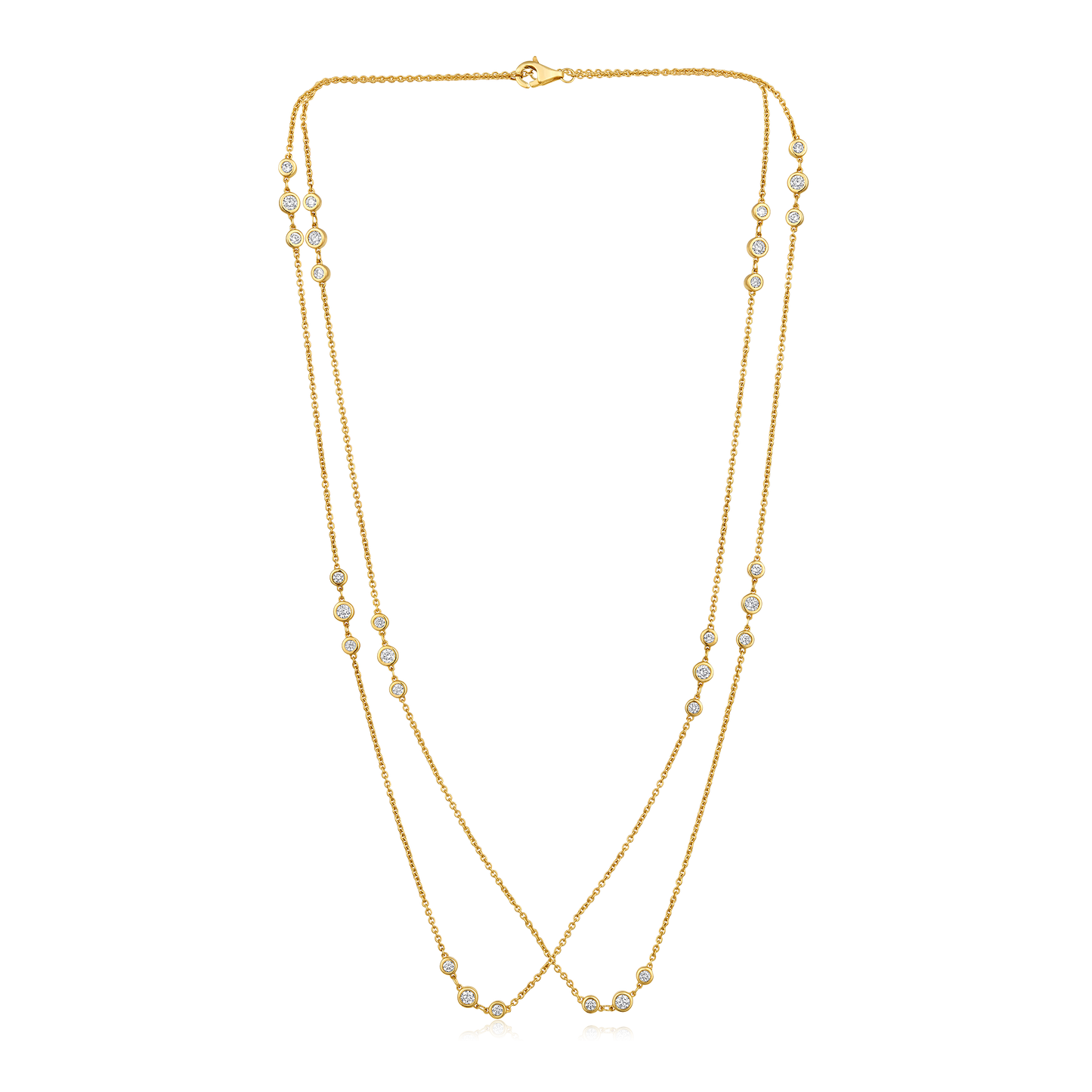 Solid Gold 1.54ct Natural Diamond 36 Inch By Yard Station Necklace