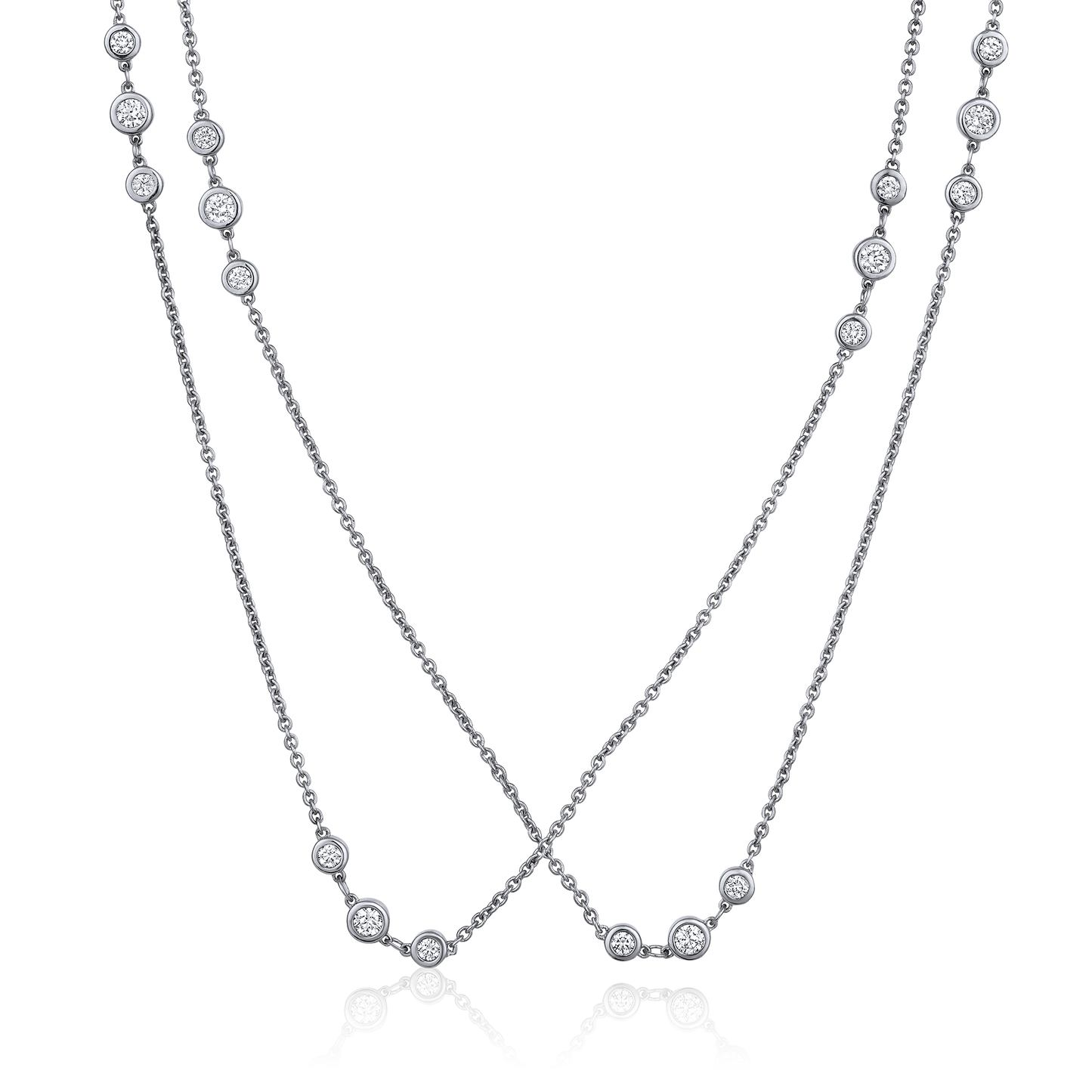 Solid Gold 1.6ct Natural Diamond 36 inch By-Yard 3 Cluster Long Necklace