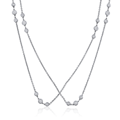 Solid Gold 1.6ct Natural Diamond 36 inch By-Yard 3 Cluster Long Necklace