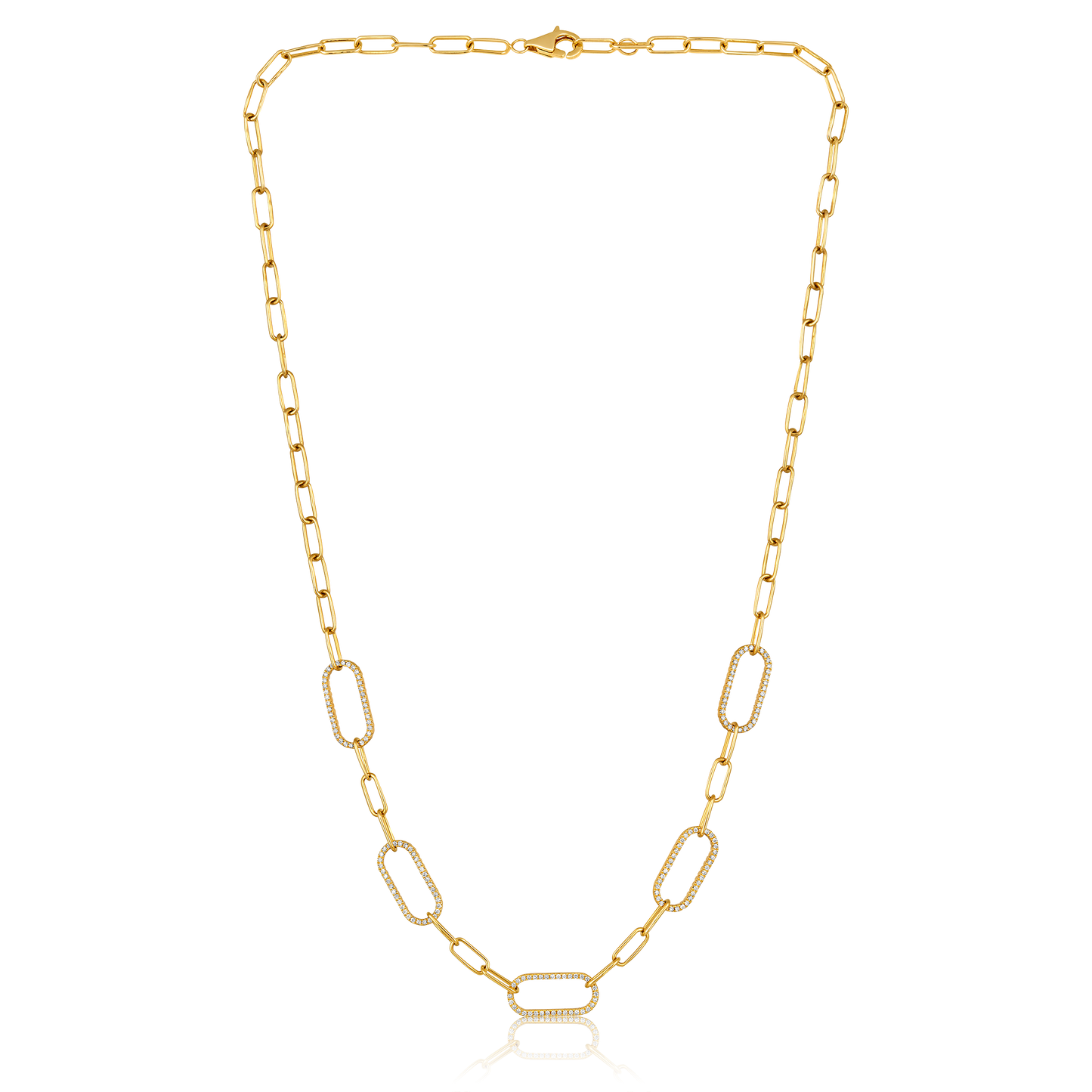 Solid Gold 0.8ct Natural Diamond Paperclip Link Chain Necklace