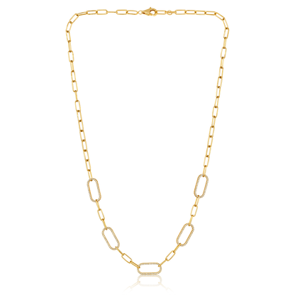 Solid Gold 0.8ct Natural Diamond Paperclip Link Chain Necklace