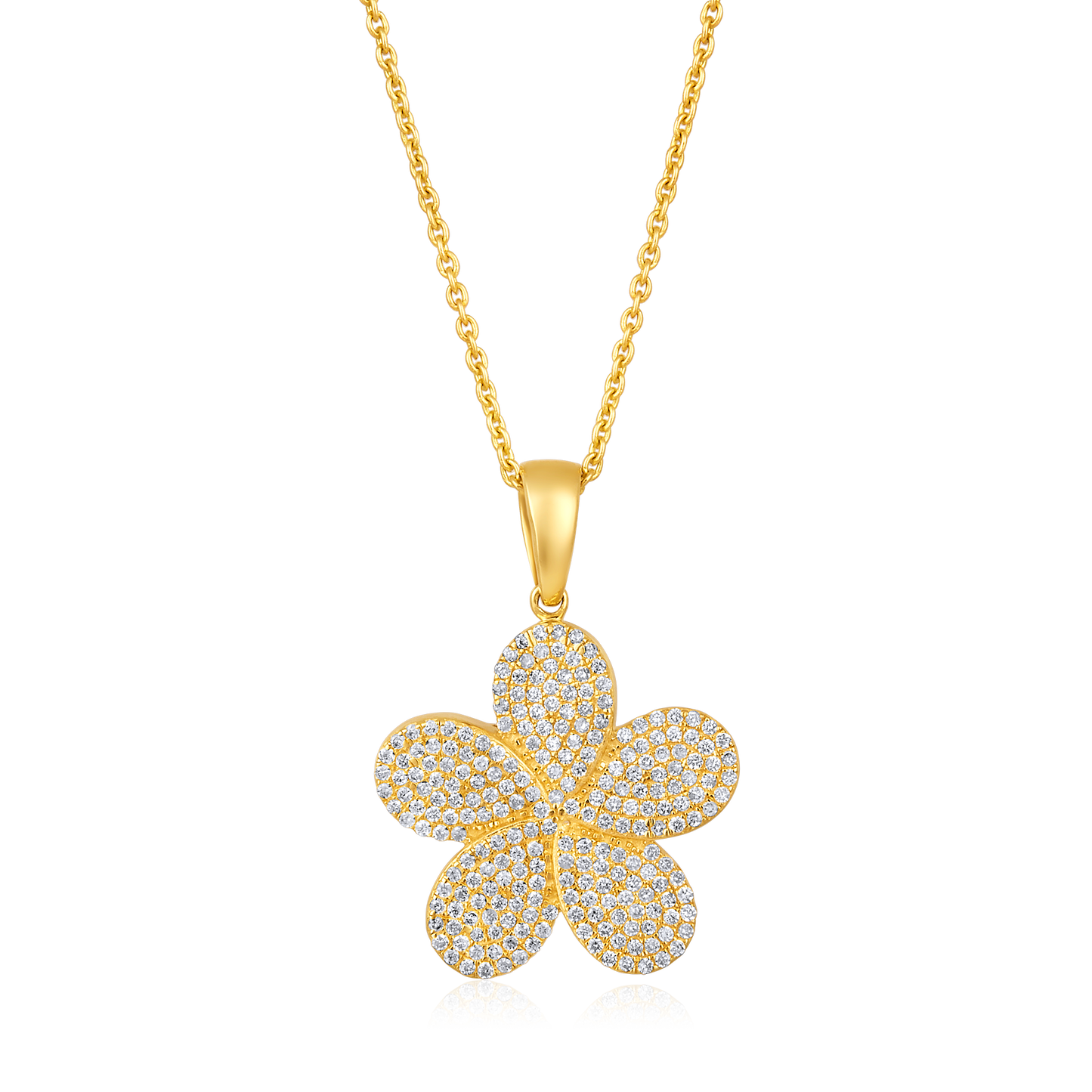 Solid Gold 0.43ct Natural Diamond Flower 5 Petal Charm Necklace