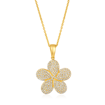 Solid Gold 0.43ct Natural Diamond Flower 5 Petal Charm Necklace
