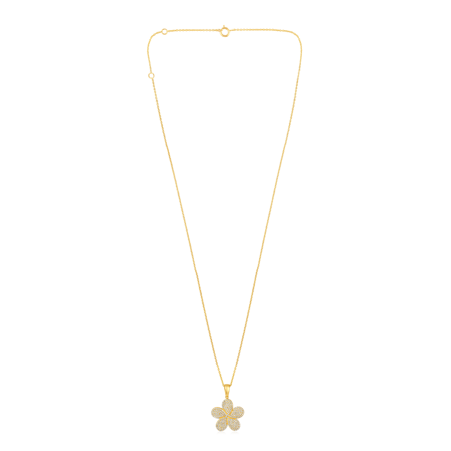 Solid Gold 0.43ct Natural Diamond Flower 5 Petal Charm Necklace