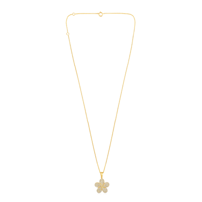 Solid Gold 0.43ct Natural Diamond Flower 5 Petal Charm Necklace