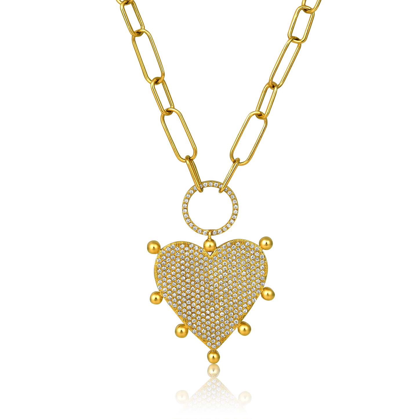 Solid Gold 0.6ct Natural Diamond Heart Paperclip Link Chain Necklace