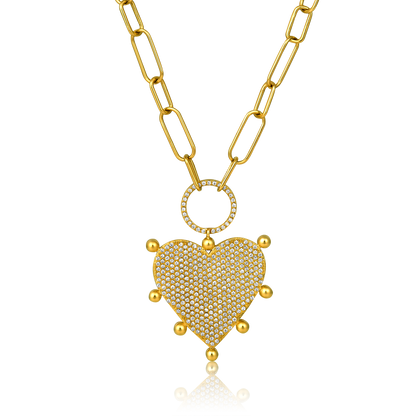 Solid Gold 0.6ct Natural Diamond Heart Paperclip Link Chain Necklace