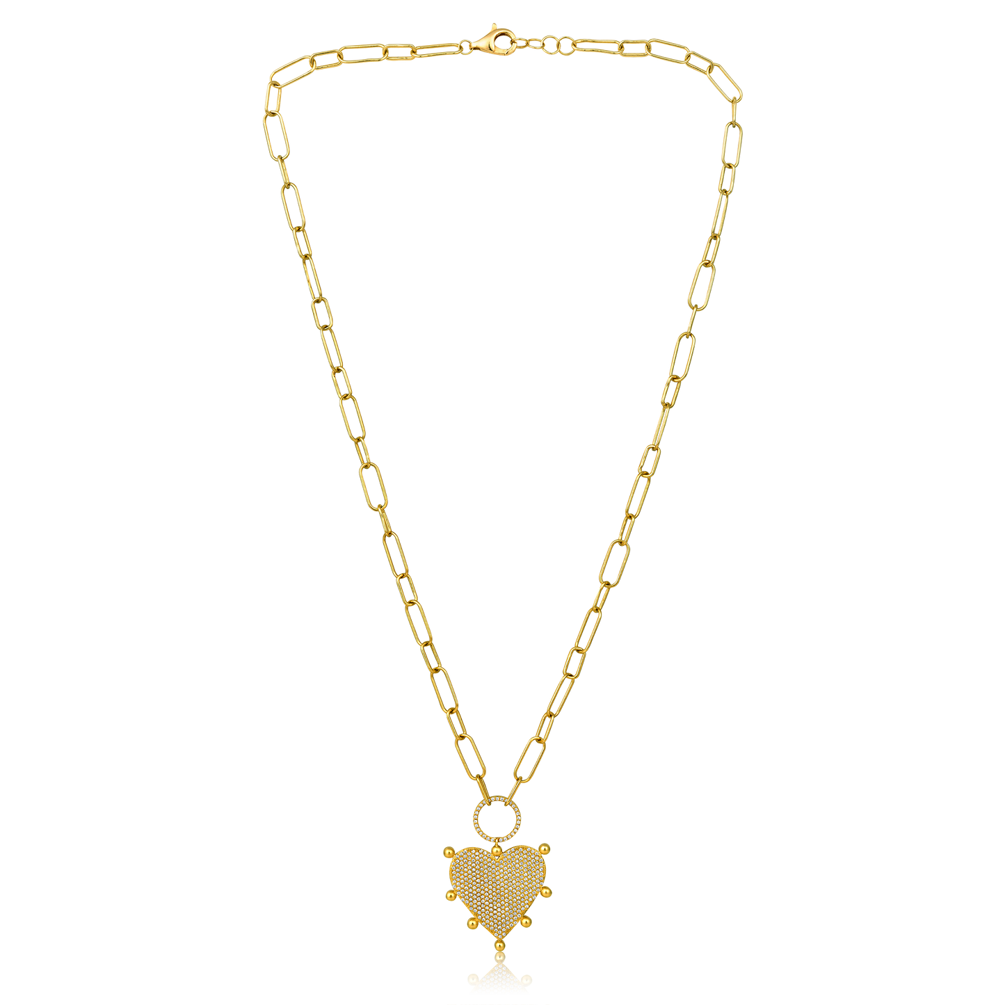 Solid Gold 0.6ct Natural Diamond Heart Paperclip Link Chain Necklace