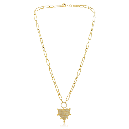 Solid Gold 0.6ct Natural Diamond Heart Paperclip Link Chain Necklace