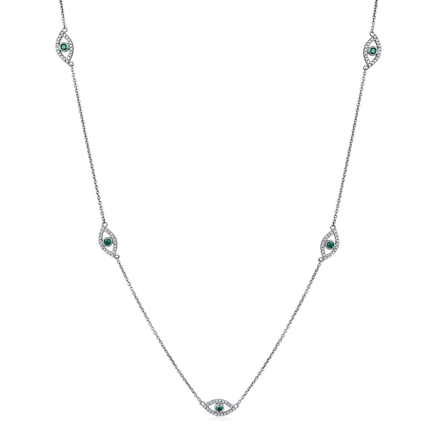 Solid Gold 0.2ct Natural Diamond Multi Evil Eye Blue Station Necklace
