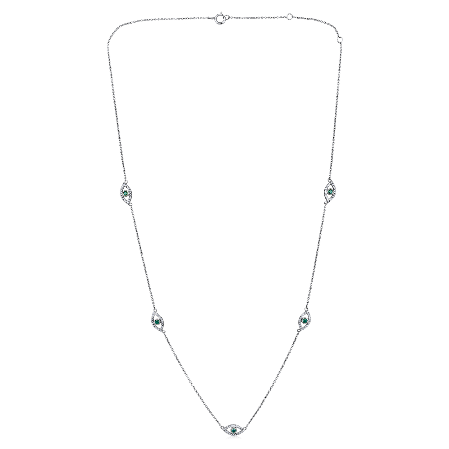 Solid Gold 0.2ct Natural Diamond Multi Evil Eye Blue Station Necklace