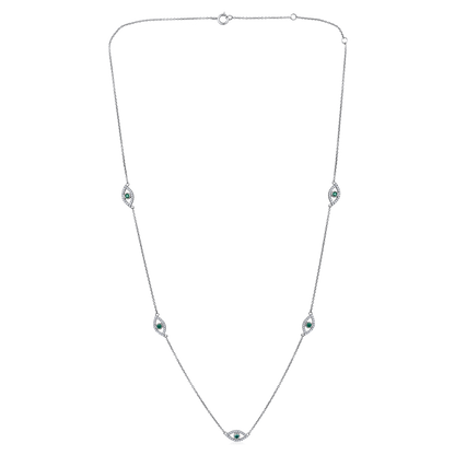 Solid Gold 0.2ct Natural Diamond Multi Evil Eye Blue Station Necklace