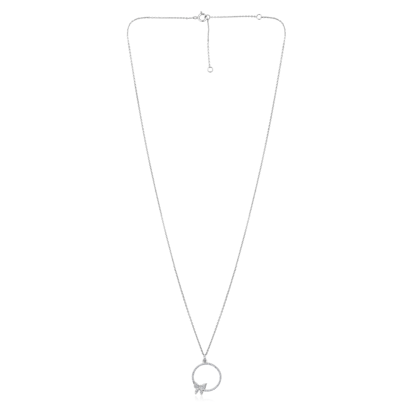 Solid Gold 0.13ct Natural Diamond Circle CutOut Butterfly Necklace