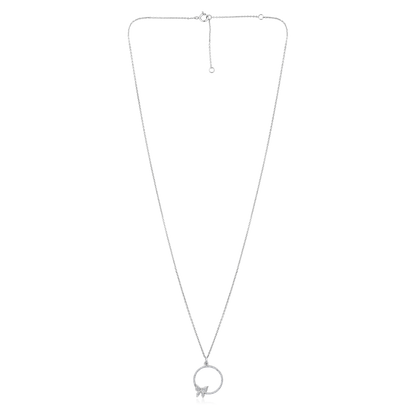 Solid Gold 0.13ct Natural Diamond Circle CutOut Butterfly Necklace