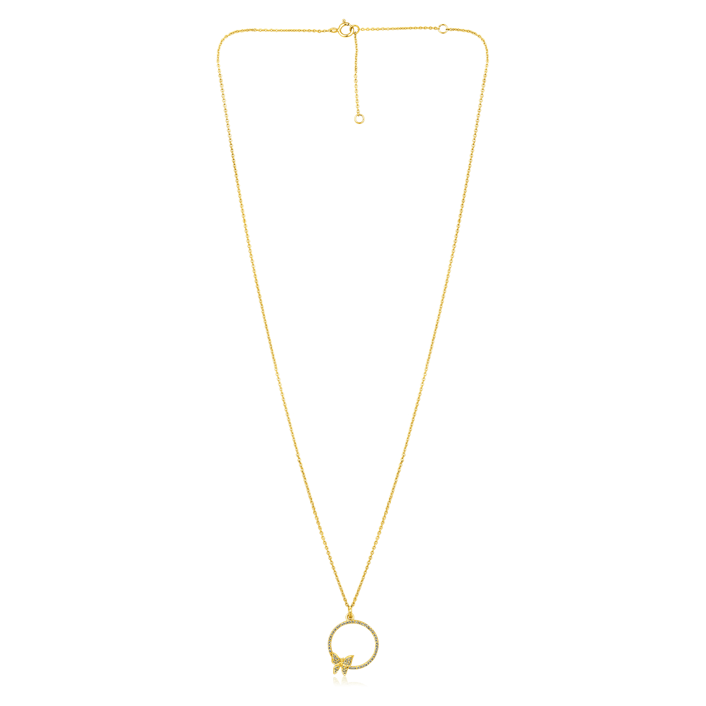 Solid Gold 0.13ct Natural Diamond Circle CutOut Butterfly Necklace