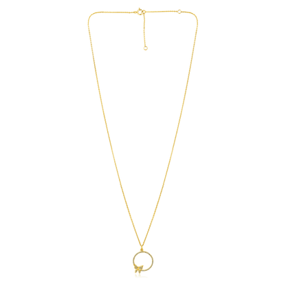 Solid Gold 0.13ct Natural Diamond Circle CutOut Butterfly Necklace