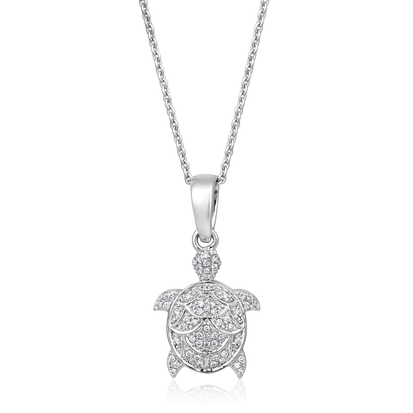 Solid Gold 0.11ct Natural Diamond Turtle Studded Charm Necklace