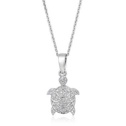 Solid Gold 0.11ct Natural Diamond Turtle Studded Charm Necklace