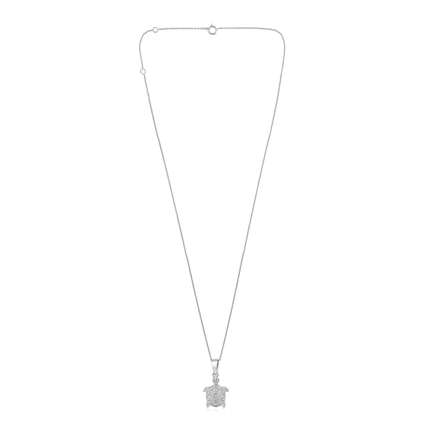 Solid Gold 0.11ct Natural Diamond Turtle Studded Charm Necklace